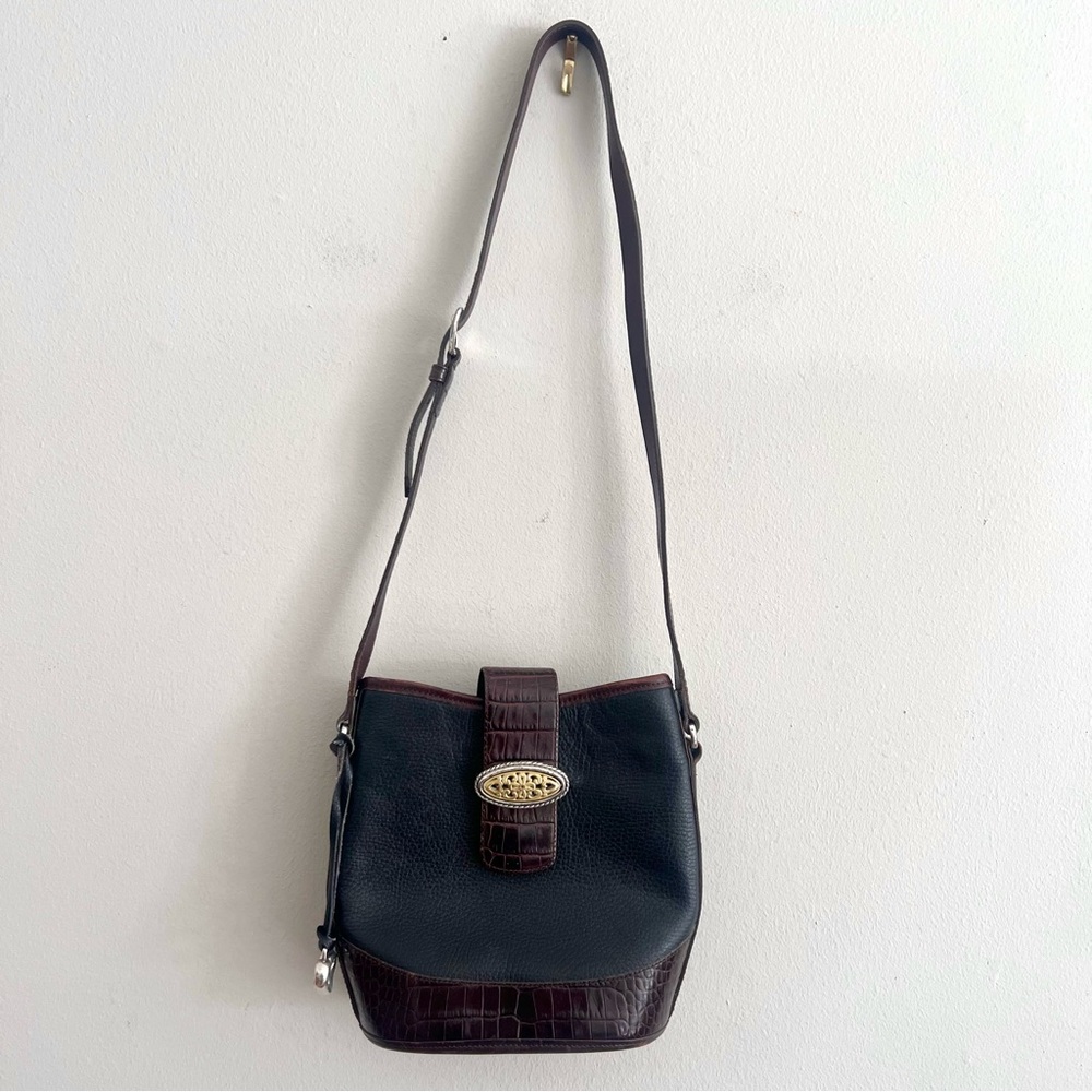 Brighton Black & Brown Leather Shoulder Bag long strap excellent condition - Picture 2 of 10